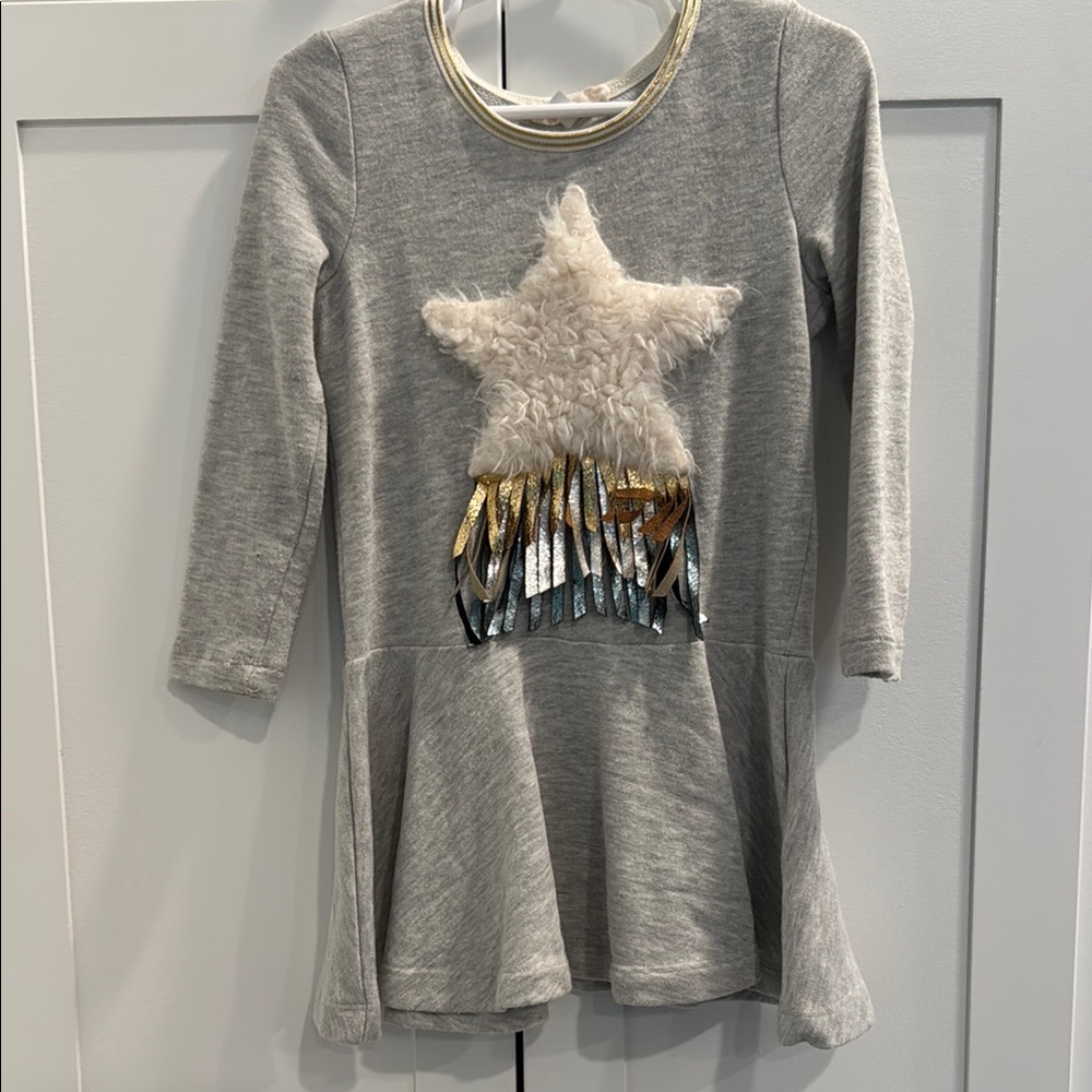 Gray Star Embellished Kids Dress